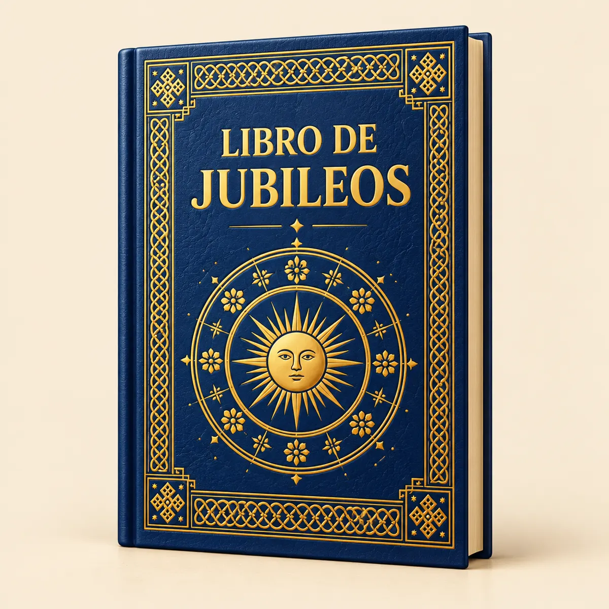 Maqueta de la portada Libro de Jubileos en azul y dorado.