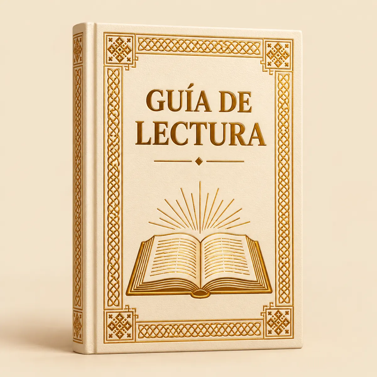 Maqueta de la portada Guía de lectura en marfil y dorado.
