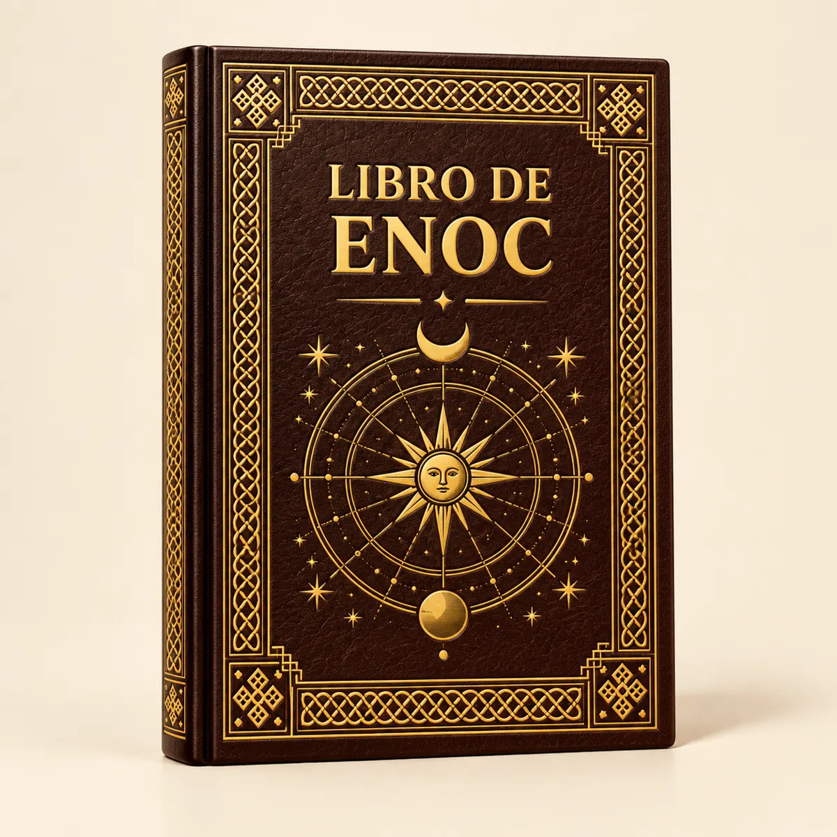Maqueta de la portada Libro de Enoc en marrón y dorado.
